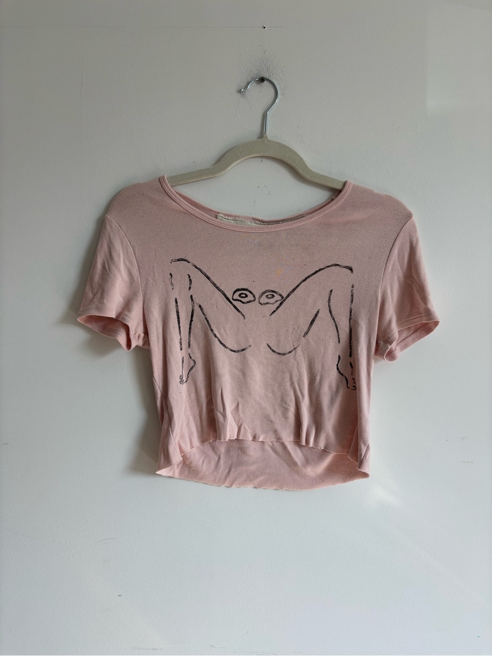 Hand drawn abstract woman’s body art tee shirt crop top